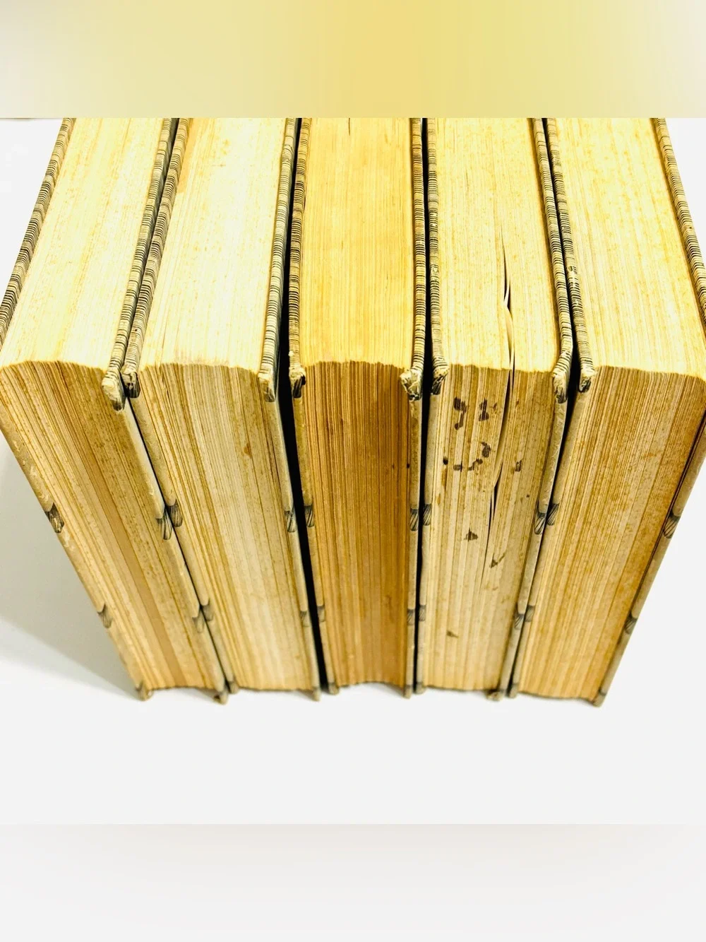 Lot 5 Vintage Yellow Green Decorative Book Stack Mid Century Shelf Decor